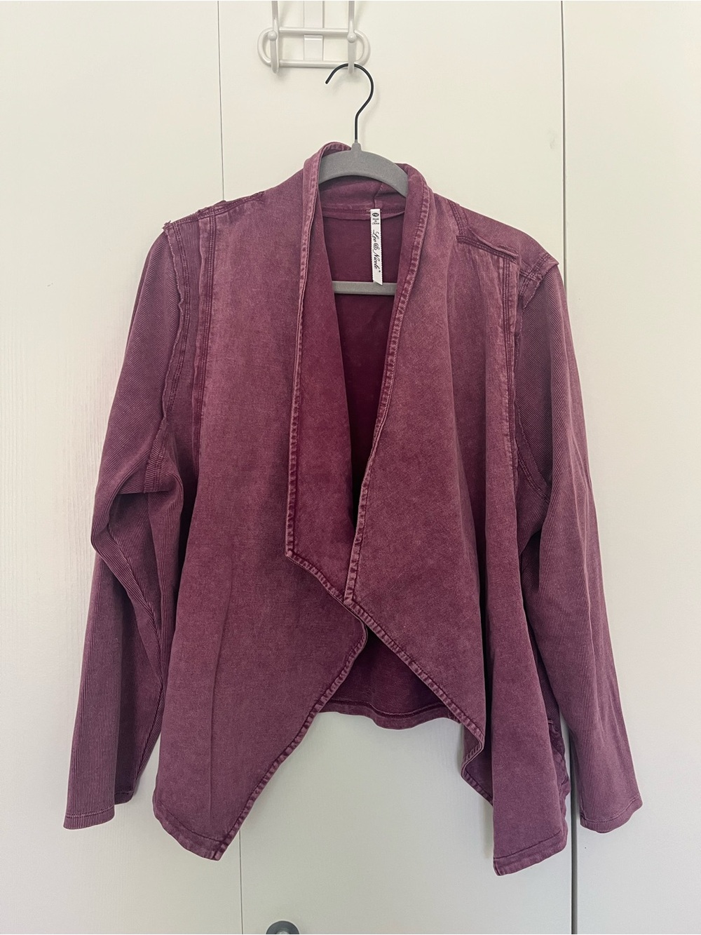 Leo & Nicole Washed Plum Open-Front Draped Jacket